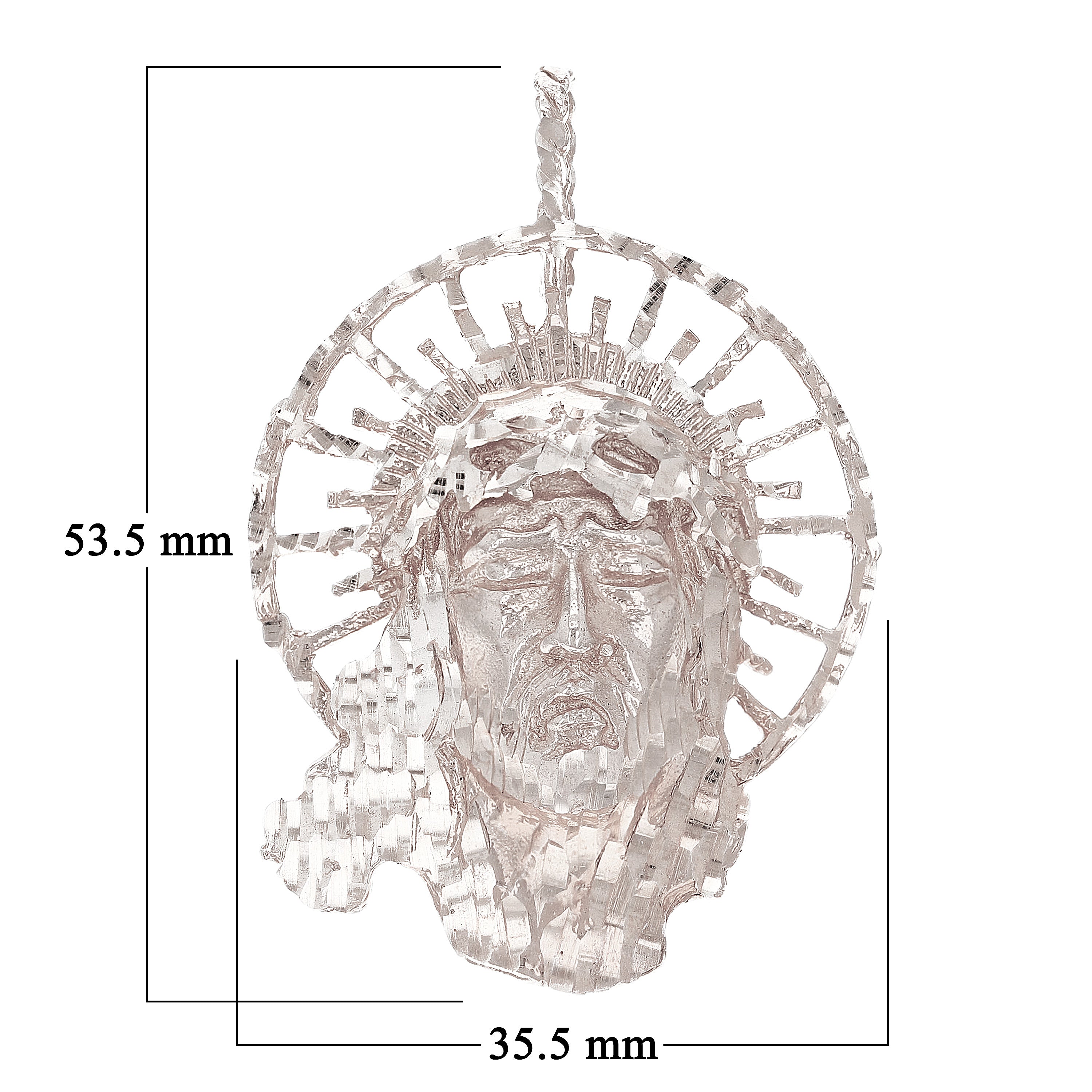 14k White Gold Diamond Cut Jesus Christ Face Religious Charm Pendant 2.1" 16.5g - White