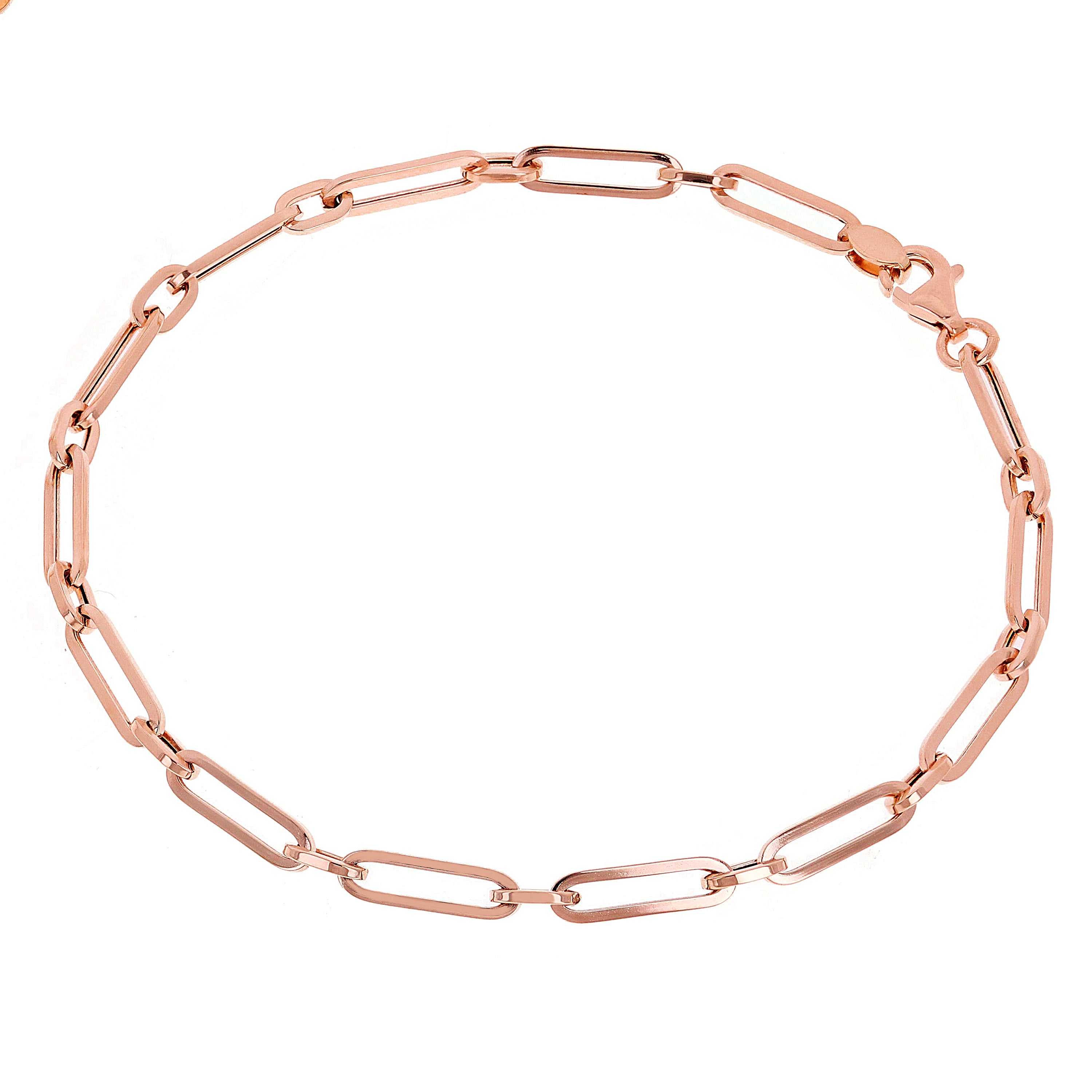Italian 14k Rose Gold Hollow Paper Clip Links Bracelet 7" 3.2mm 1.6 grams - Rose,7"
