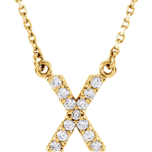 14k Yellow Gold Diamond Initial Letter X Alphabet Rolo Pendant Necklace 18" - Letter X,Yellow