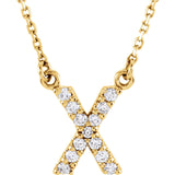 14k Yellow Gold Diamond Initial Letter X Alphabet Rolo Pendant Necklace 18" - Letter X,Yellow