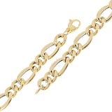 Women's Italian 14k Yellow Gold Hollow Figaro Chain Bracelet 7.5" 12mm 6.7 grams