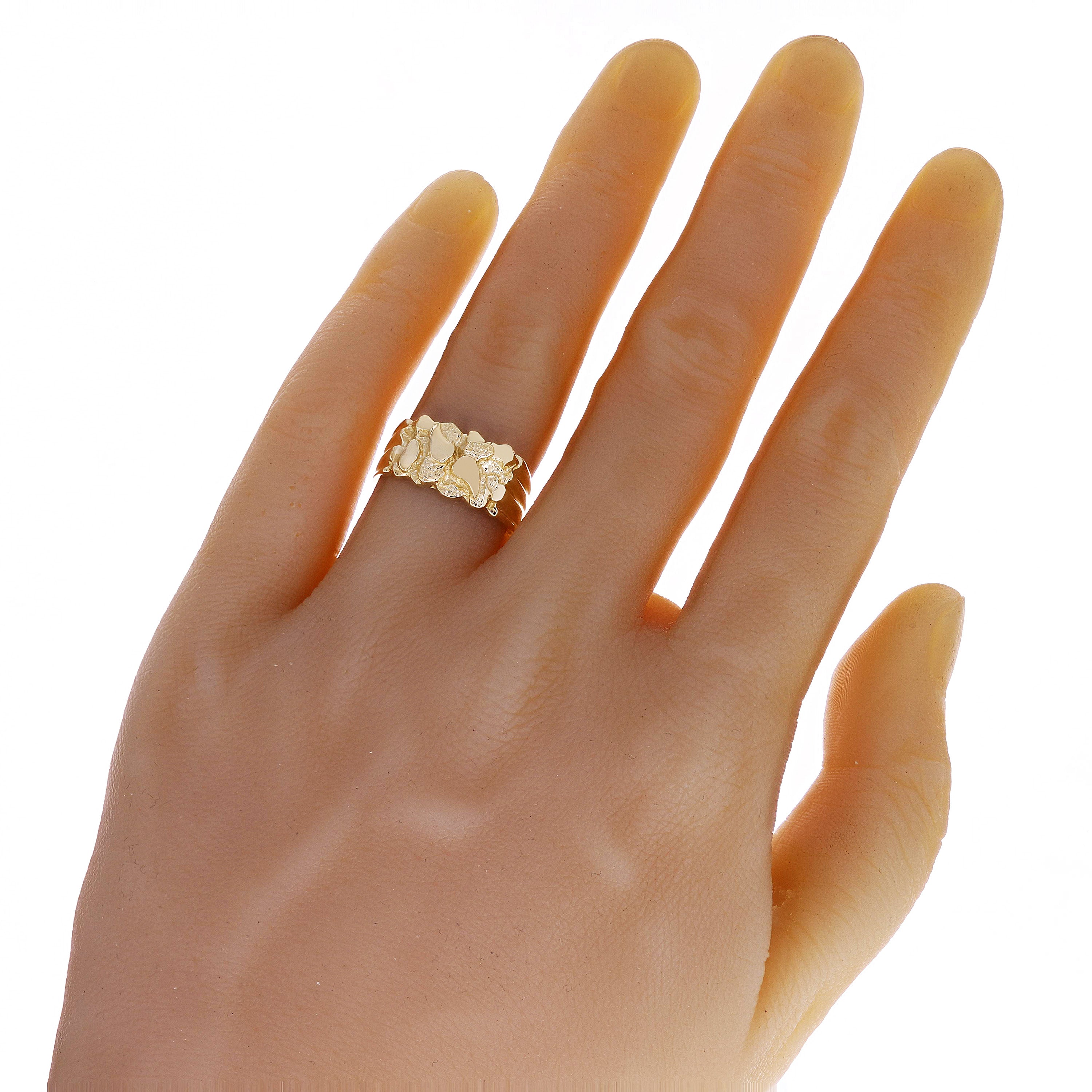 14k Yellow Gold Solid Nugget Ring Band 9.8mm Sizes 7 - Ring Size 7