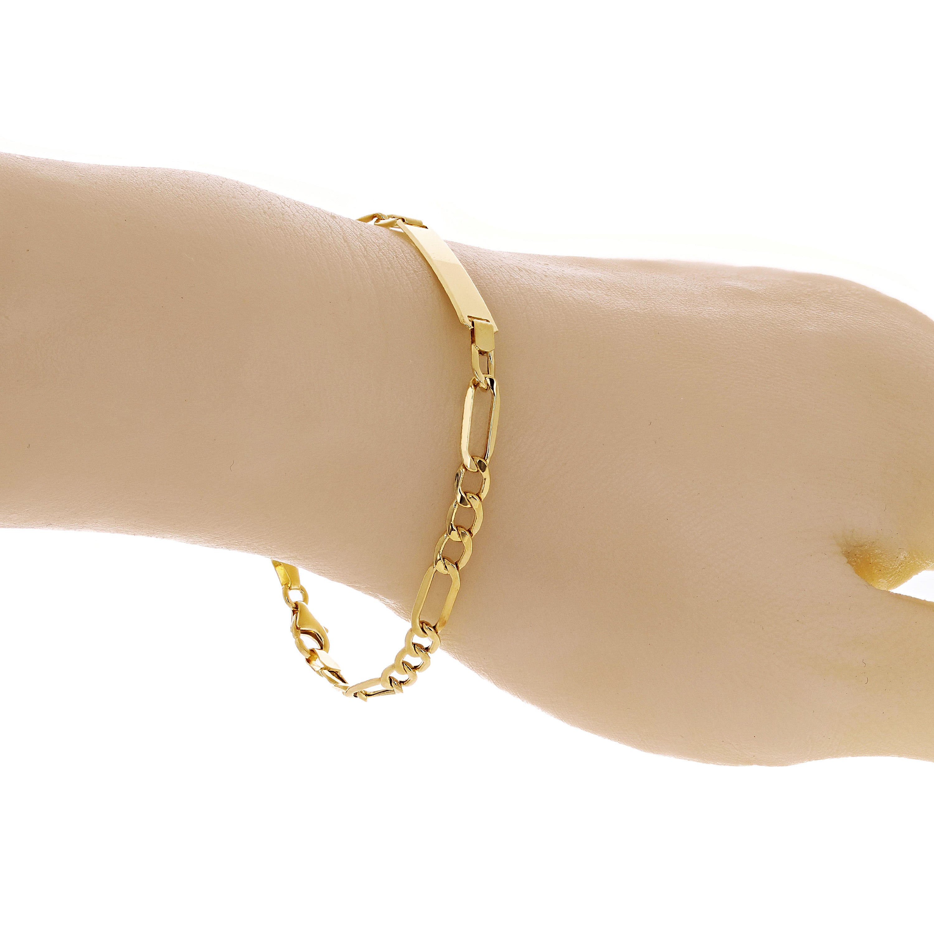 Italian 14k Yellow Gold Engravable Figaro Baby Kids ID Bracelet 5mm 7" 2.9 grams