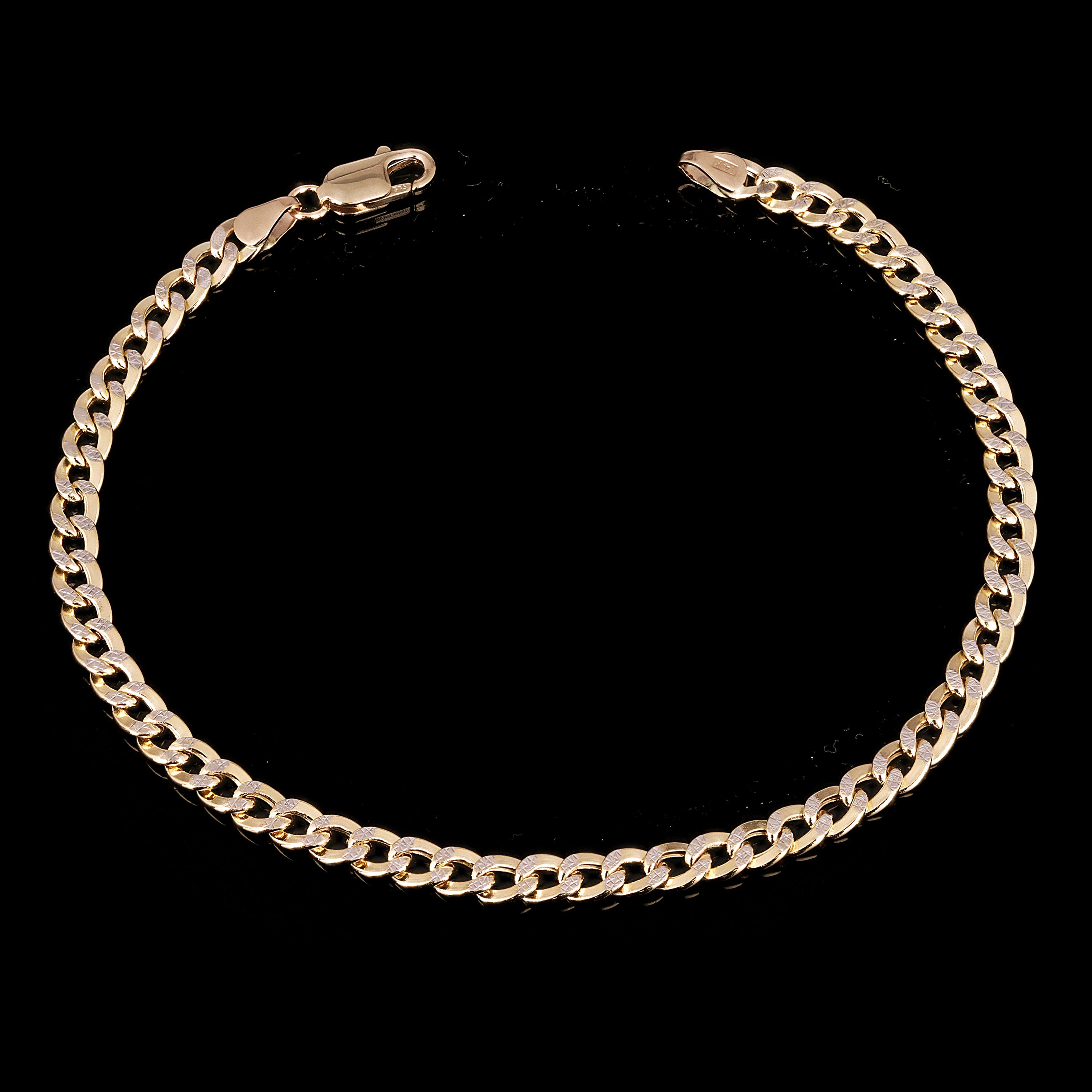 Italian 14k Two Tone Gold Cuban Chain Bracelet w/ White Pave 7.5" 3.8mm 2.9grams
