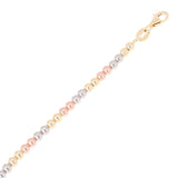 Italian 14k Tri Color Gold Hollow Ball Bead Bracelet 8" 3mm 3 grams - Tri-Color