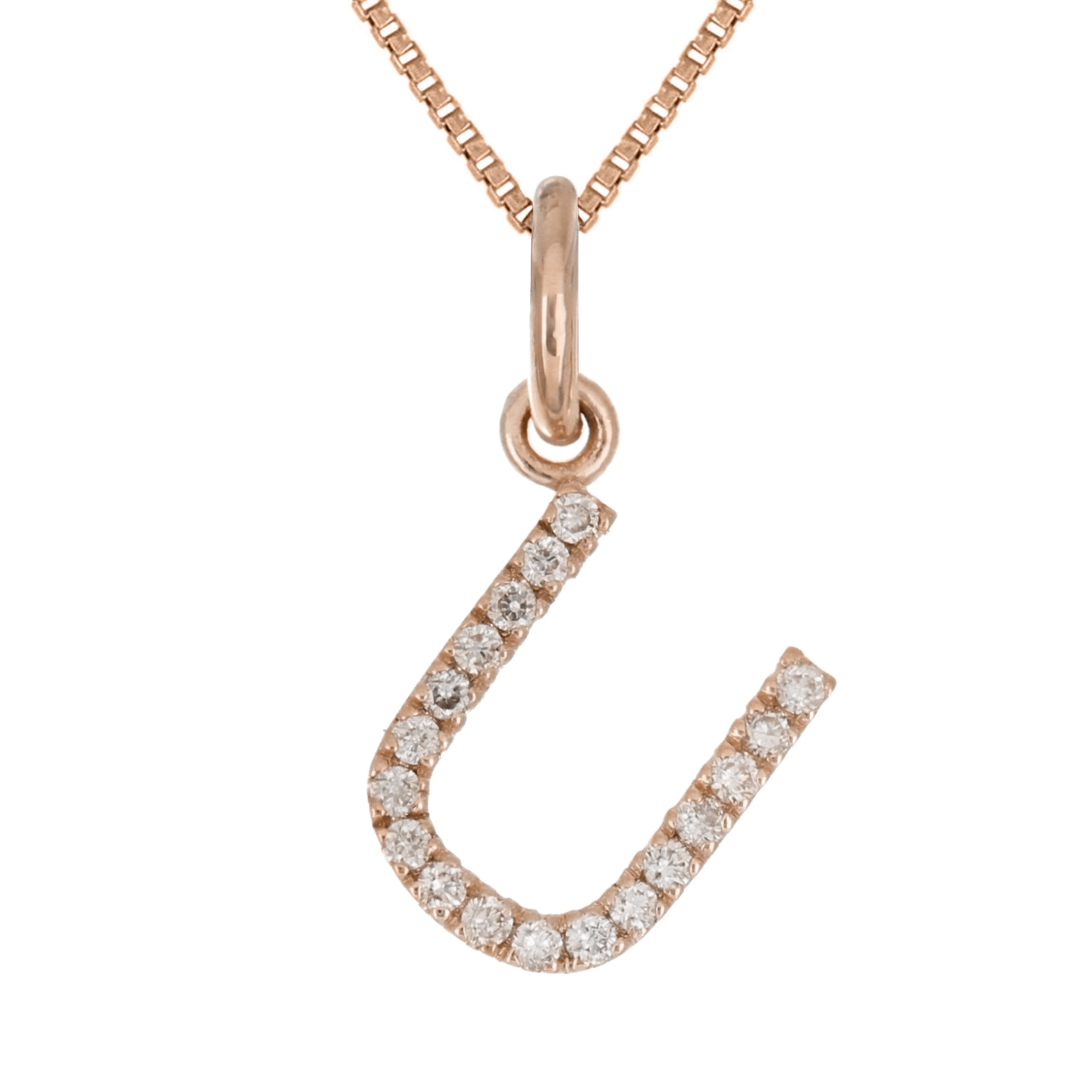 14k Rose Gold Diamond Initial Letter U Charm Pendant Necklace 18" - Letter U,Rose