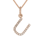 14k Rose Gold Diamond Initial Letter U Charm Pendant Necklace 18" - Letter U,Rose