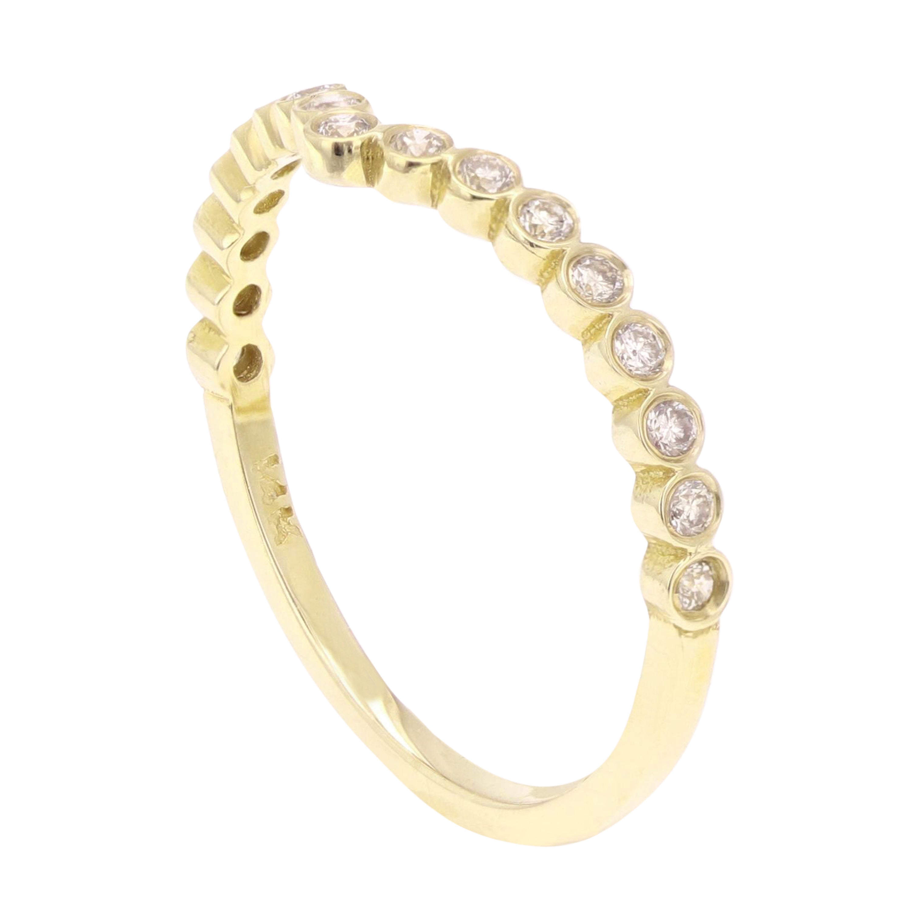 14k Yellow Gold 0.21ctw Diamond Bezel Chevron Stacking Ring Size 6 - Yellow