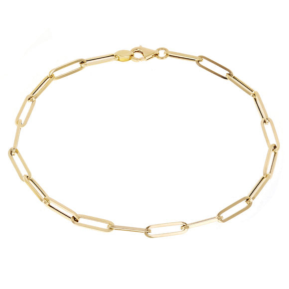 Italian 14k Yellow Gold Hollow Paper Clip Links Bracelet 8.25