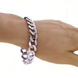 Men's 14k White Gold Solid Flat Cuban Chain Bracelet Link 7" 12.5mm 35 grams - 7"