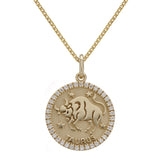 14k Yellow Gold Diamond Zodiac Sign Taurus Pendant Necklace 18" - Taurus,Yellow