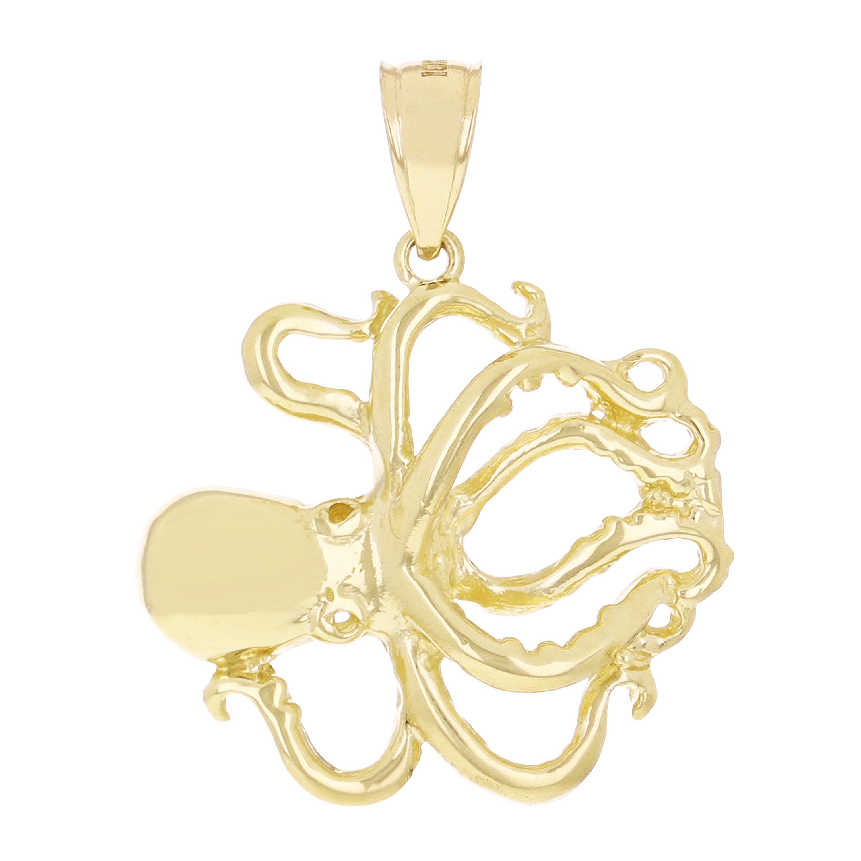 14k Yellow Gold Octopus Charm Pendant 1.15" 4.2g - Yellow