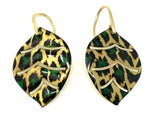Italian 14k Yellow Gold Enamel Animal Print Leaf Earrings and Pendant Set