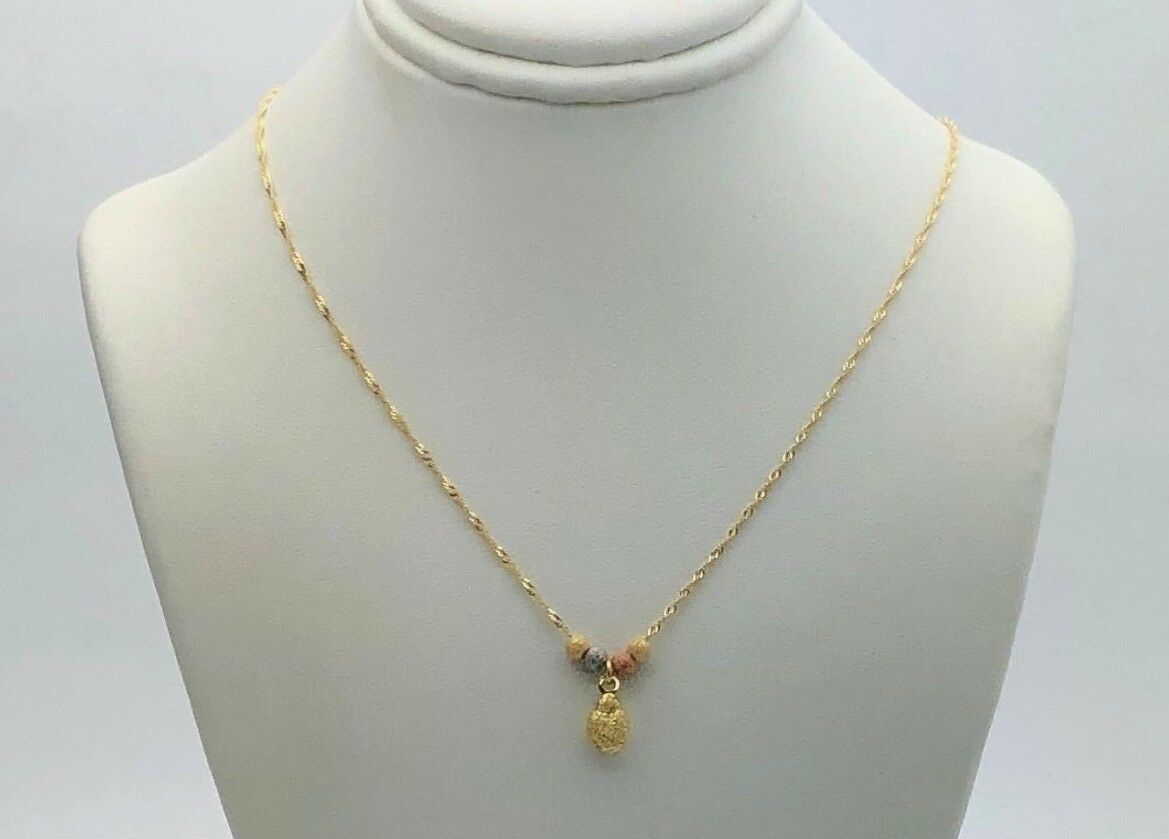 14k Tri Color Gold Ball Beads Lady Bug Charms Singapore Chain Necklace 17"