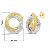 Italian 14k Yellow & White Gold Greek Key Textured Double Eternity Knot Earrings - Textured