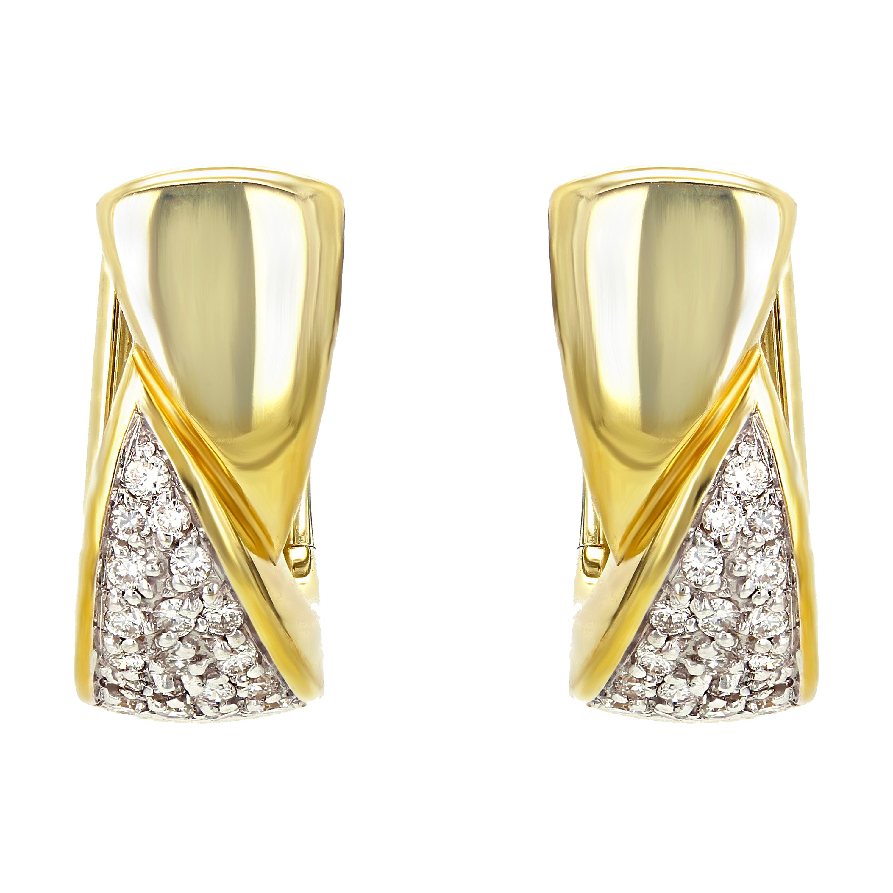 14k Yellow Gold 0.40cw Diamond Swirl Bypass Oblong Oval Chunky Hoop Earrings