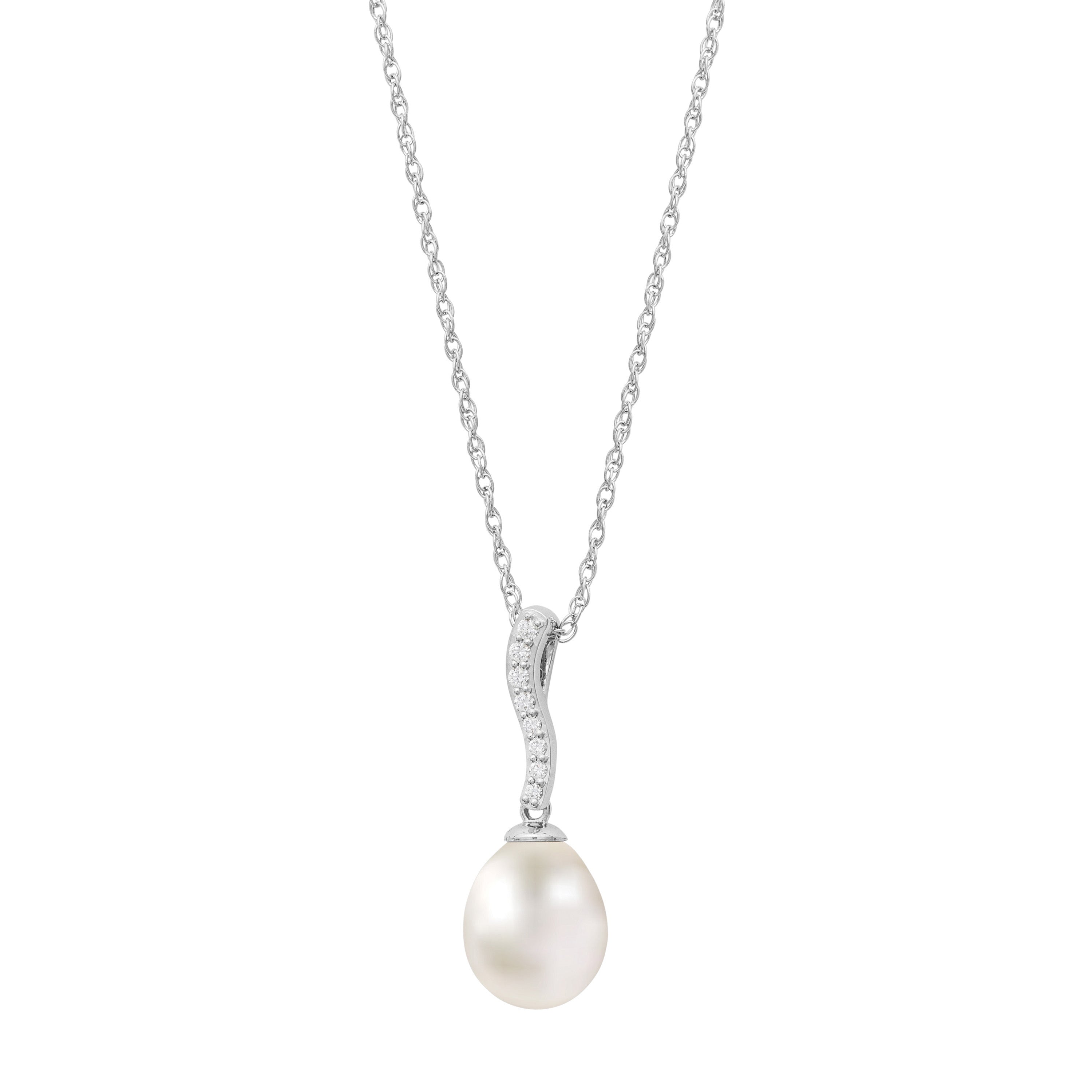 14k White Gold Diamond & Freshwater Pearl Pendant Necklace 18"