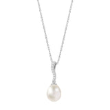 14k White Gold Diamond & Freshwater Pearl Pendant Necklace 18"