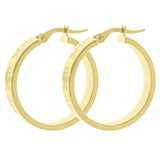 Italian 14k Yellow Gold Roman Numerals Hoop Earrings 1" 4mm 2.5 grams