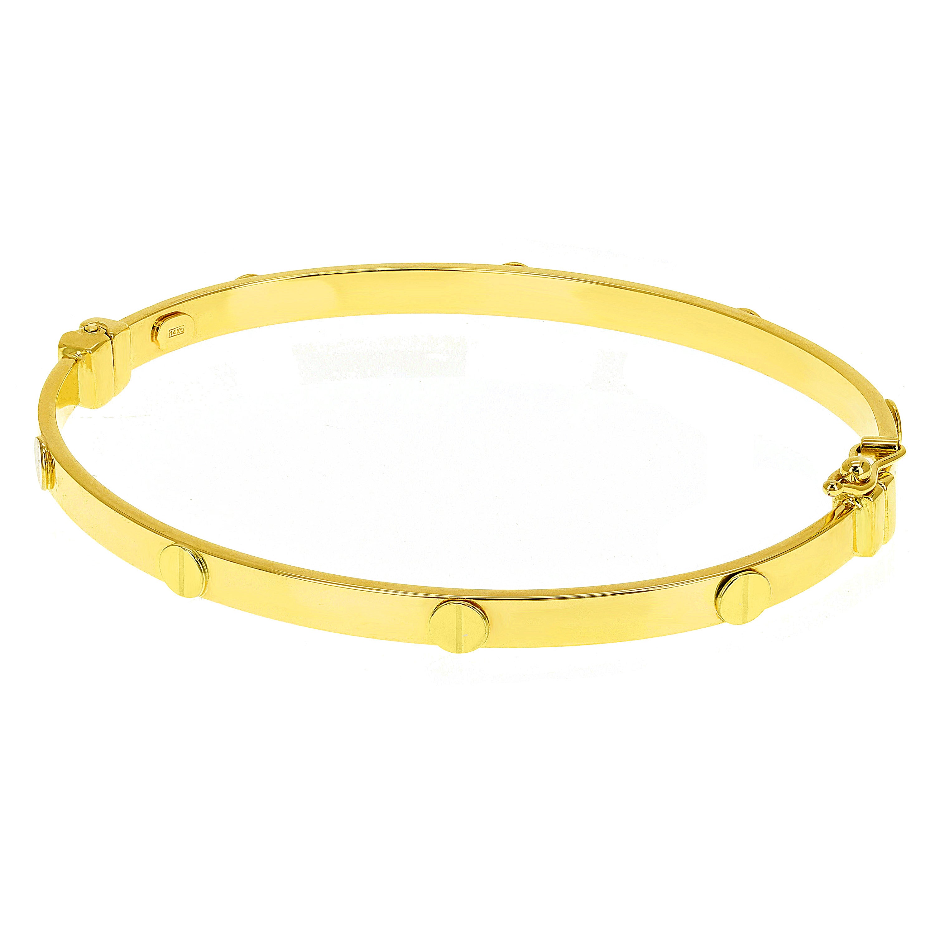 Italian 14k Yellow Gold Hollow Screw Design Bangle Bracelet 7" 4mm 5.3 grams