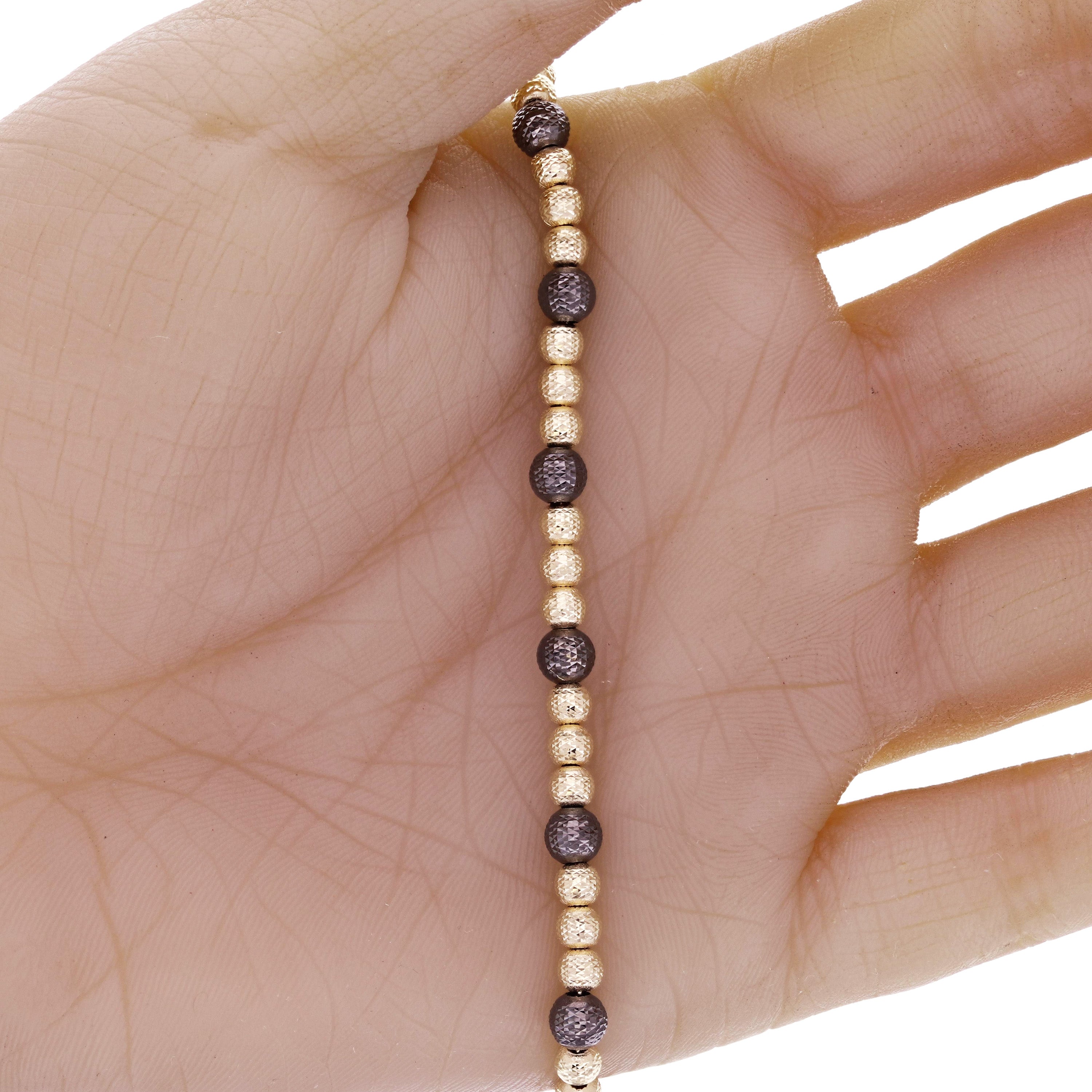Italian 14k Yellow & Black Gold 5mm & 4mm Ball Bead Bracelet 7-7.5" 5 grams