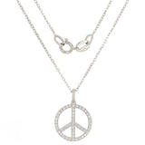 14k White Gold Diamond Peace Sign Pendant Necklace 18" - White