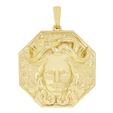 10k Yellow Gold Solid Textured 3D Medusa Charm Pendant 1.6" 19 grams