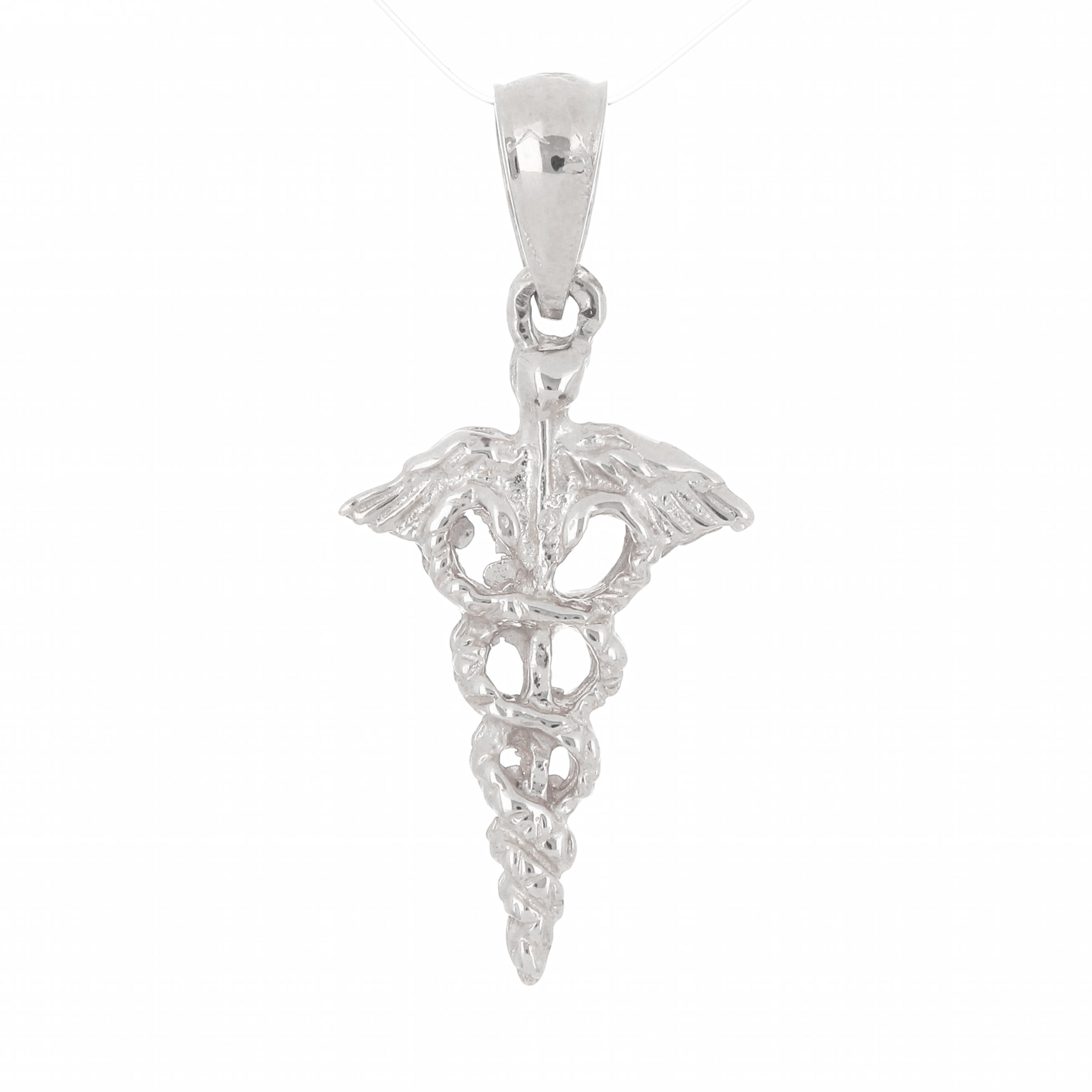 14k White Gold Doctor Nurse Medical Caduceus Charm Pendant 1 gram - White