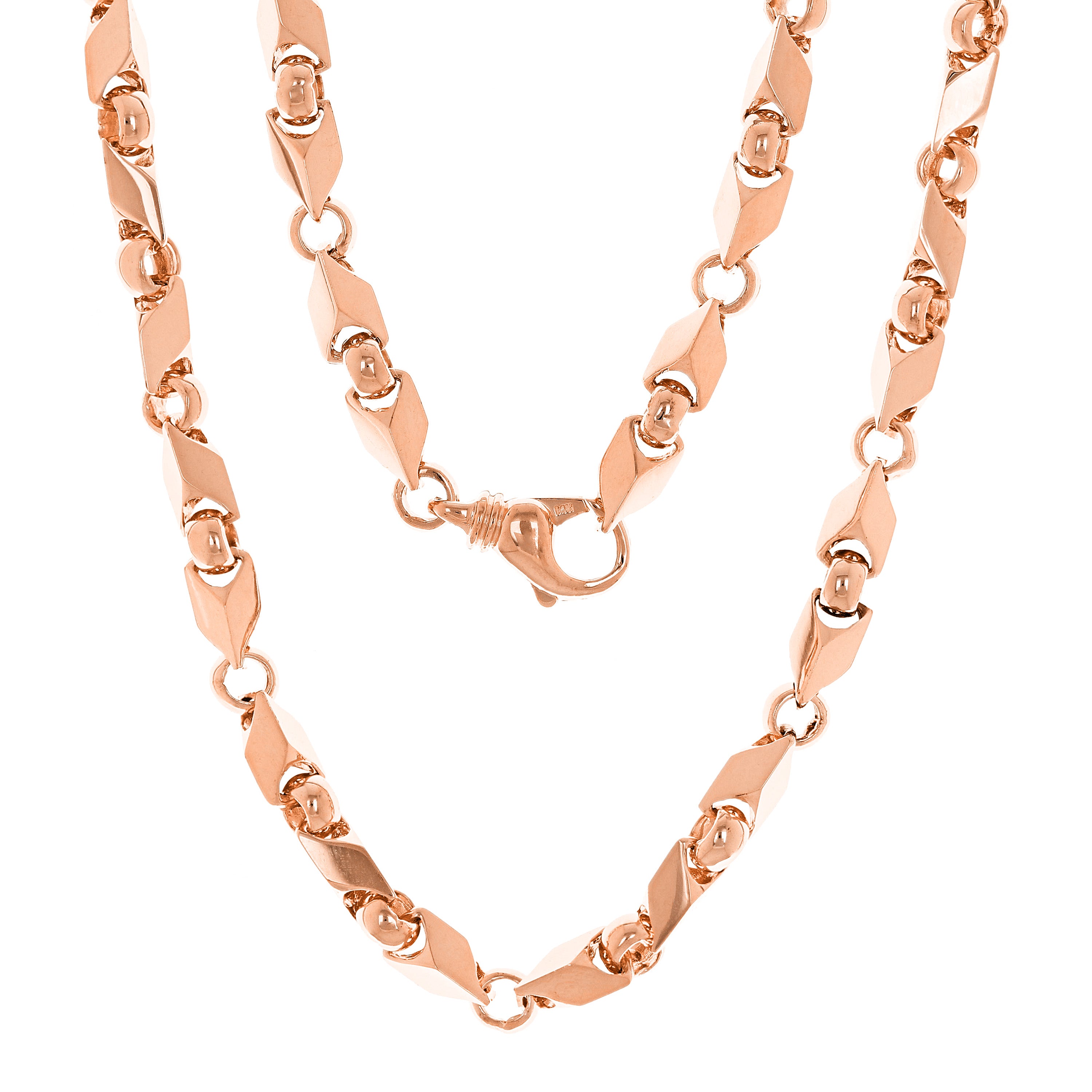 14k Rose Gold Handmade Fashion Link Necklace 28" 7mm - Rose,28"