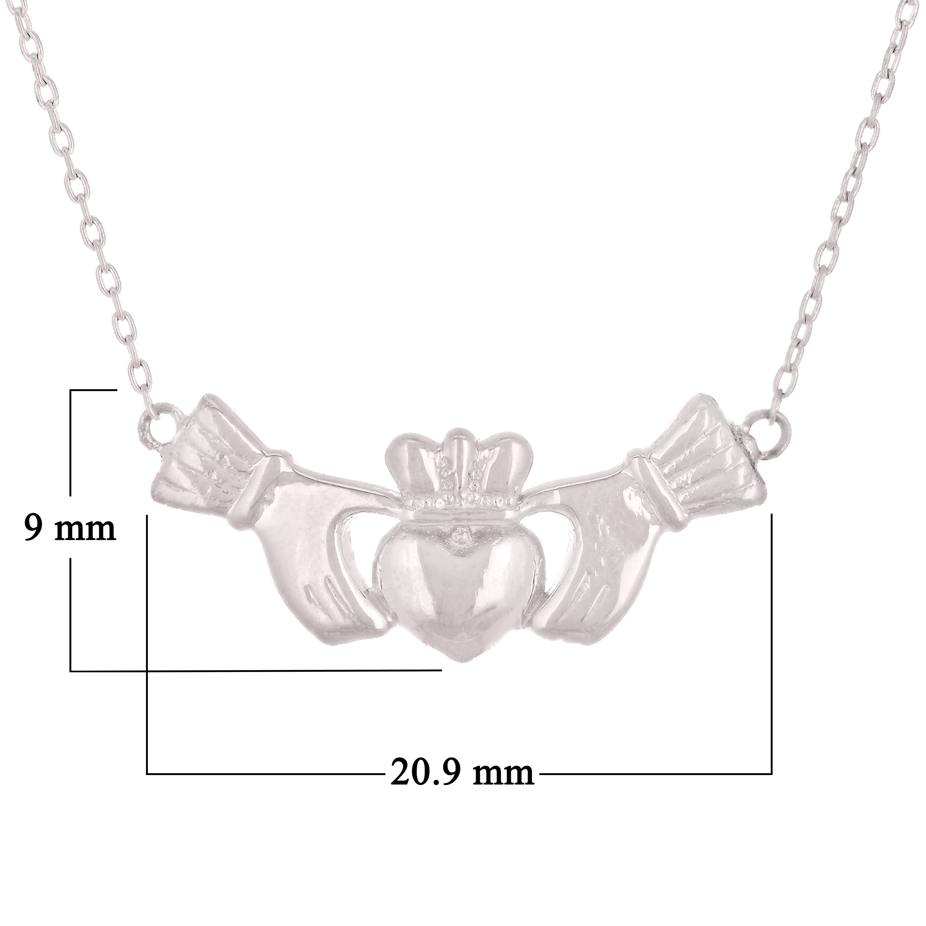14k White Gold Irish Claddagh Pendant Necklace 20" 3.1 grams - White