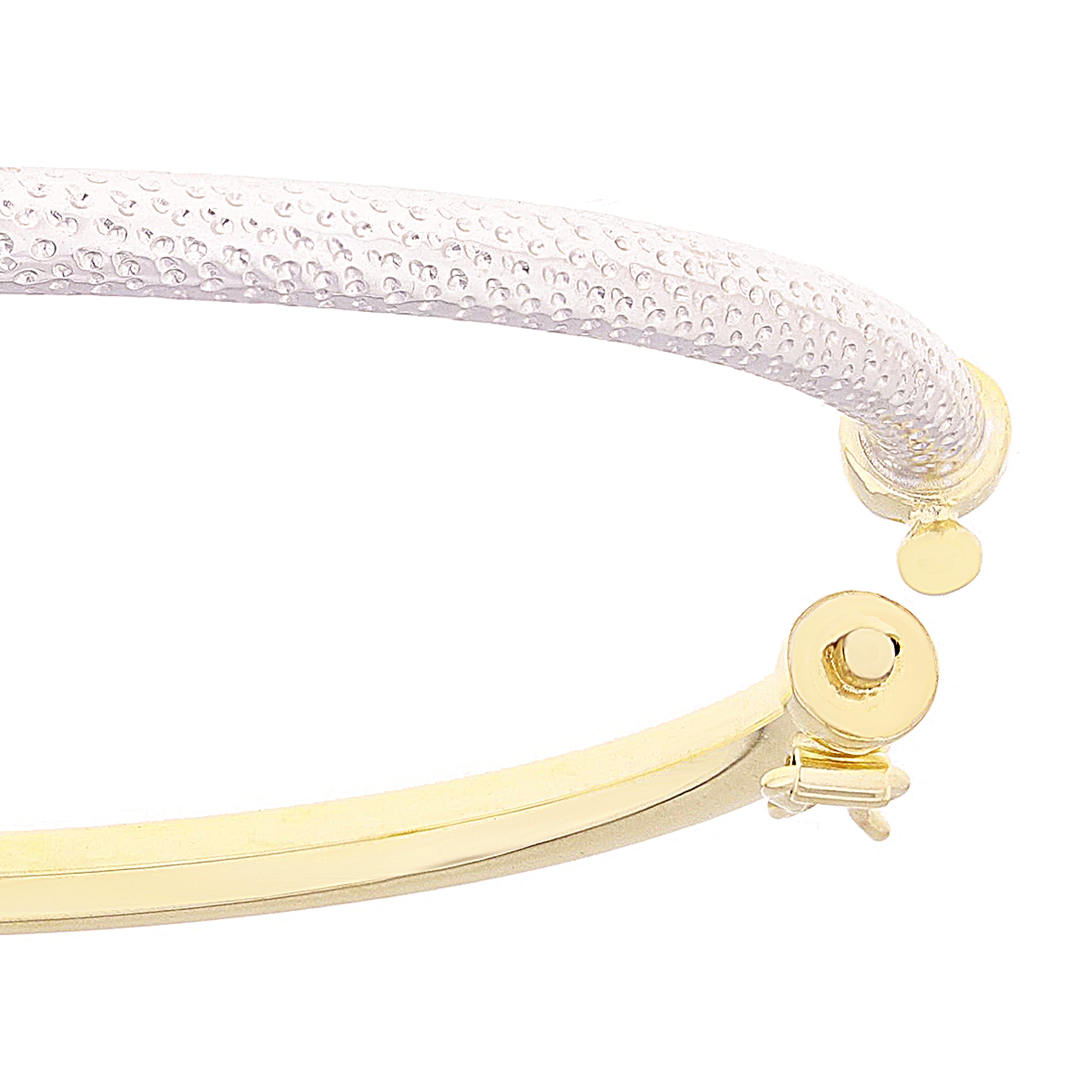 Italian 14k Yellow & White Gold Snare Design & Polished Oval Bangle Bracelet