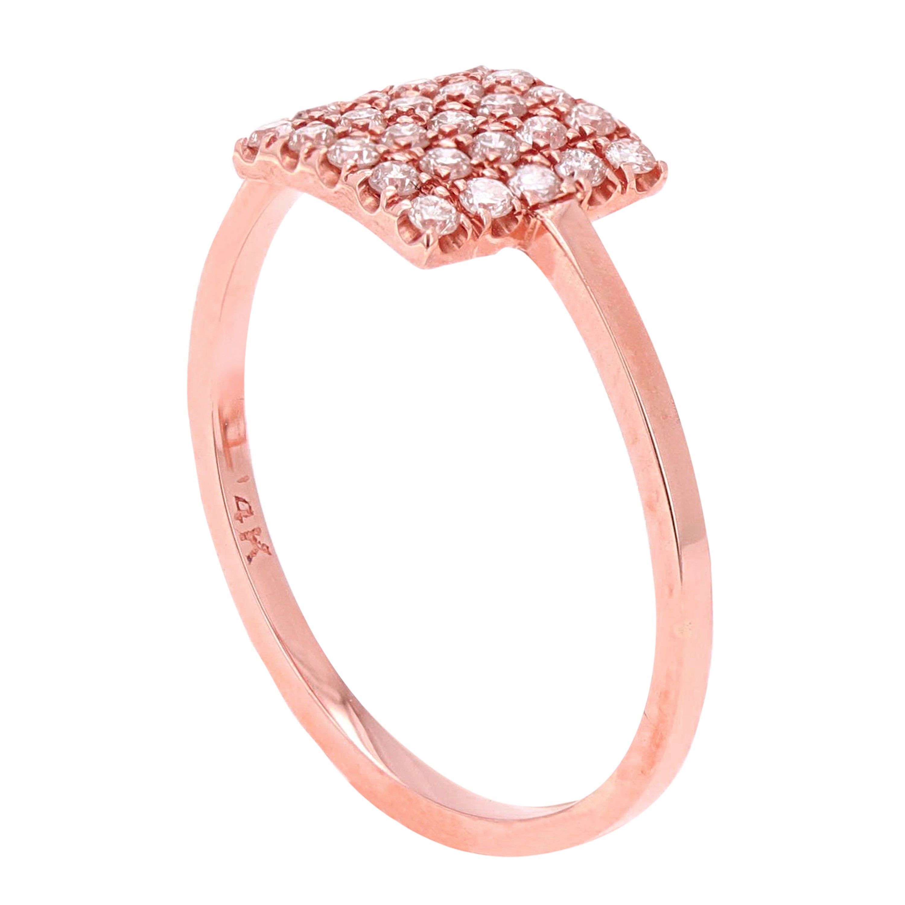 14k Rose Gold Square Frame Diamond Ring Size 6 - Rose,Ring Size 6