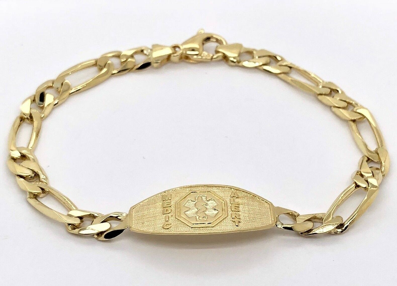 14k Yellow Gold Medical Alert ID Figaro Link Chain Bracelet 9" 13.5mm 17 grams - 9"