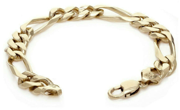 Men's Heavy Solid 14k Yellow Gold Figaro Chain Bracelet 9