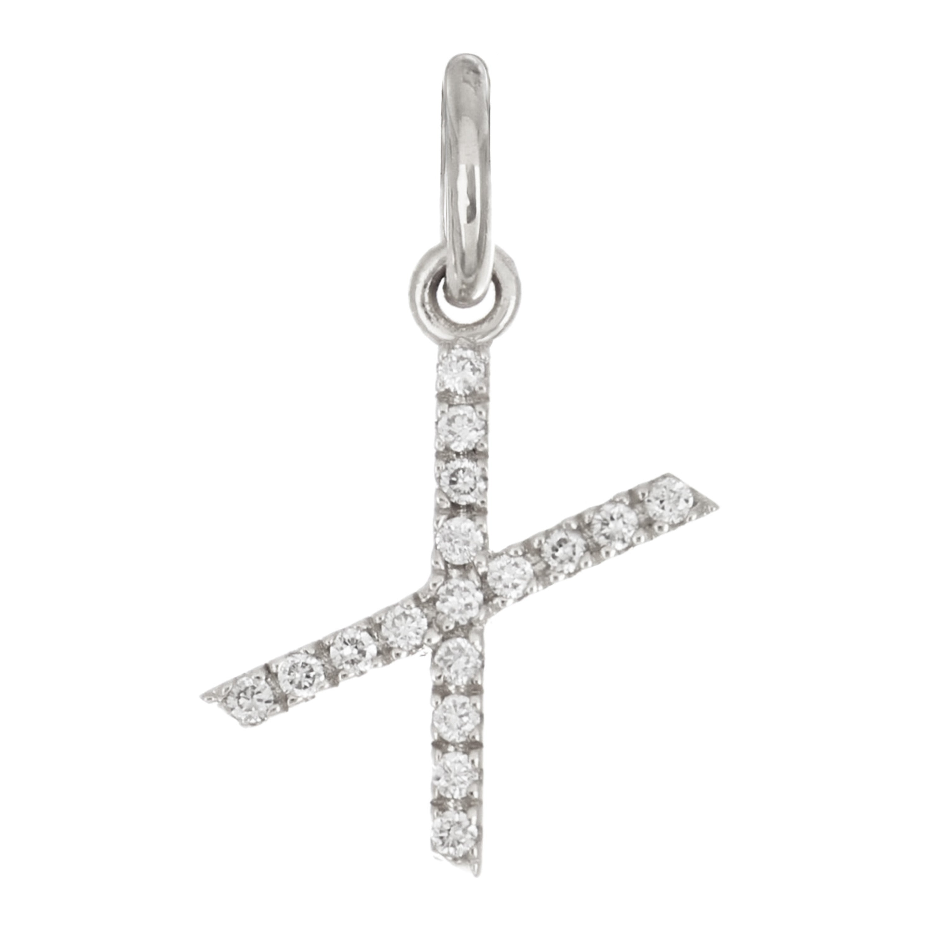 14k White Gold Diamond Initial Letter X Charm Pendant - Letter X,White