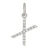 14k White Gold Diamond Initial Letter X Charm Pendant - Letter X,White