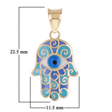Italian 14k Yellow Gold Blue Enamel Hamsa Hand Charm Pendant 22.5mmx11.5mm 0.4g - Small