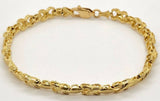 14k Yellow Gold Satin & Diamond Cut Link Hugs & Kisses XOXO Bracelet 7.25" 5.3mm
