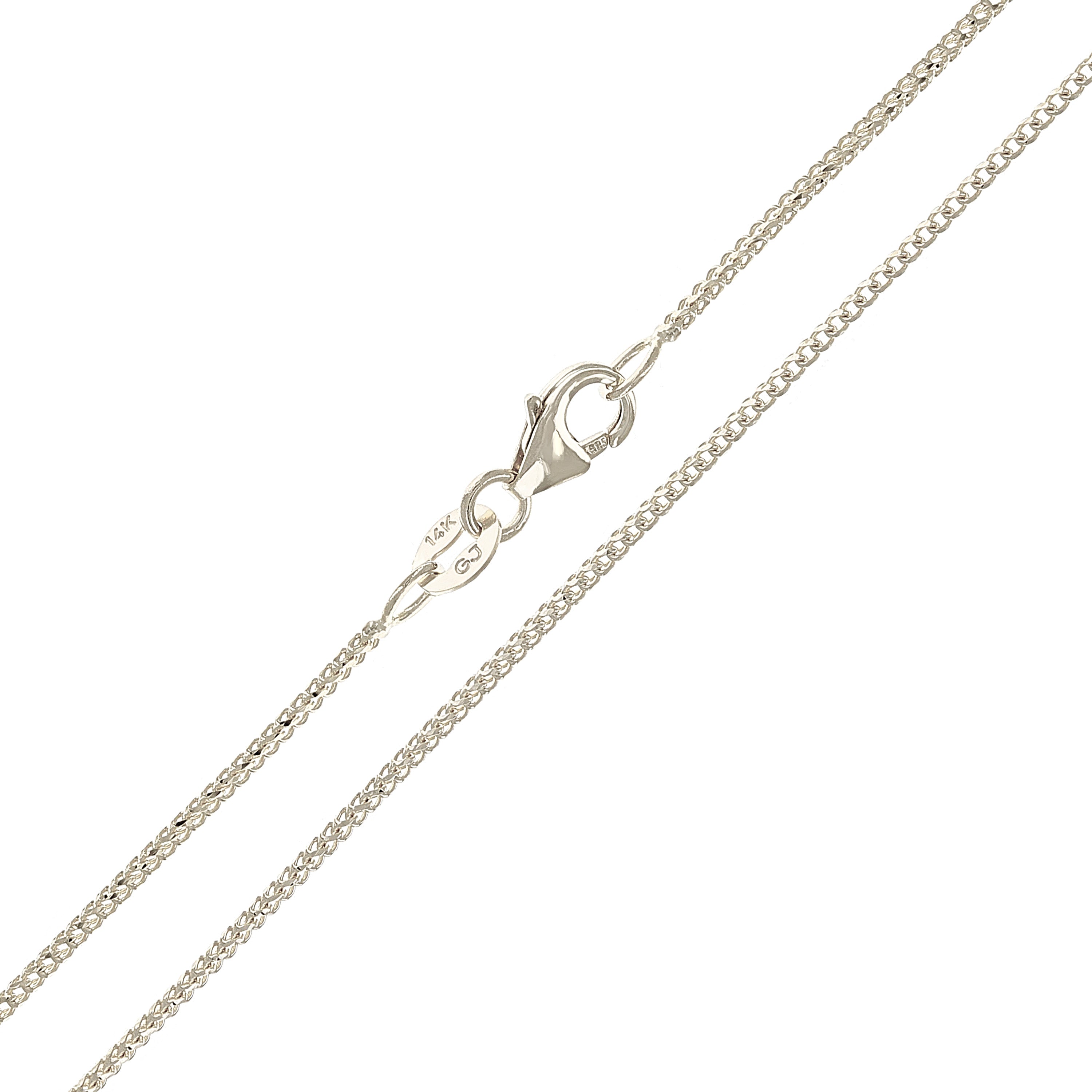 Italian 14k White Gold Solid Diamond Cut Franco Chain Necklace 18" 1mm 2.7 grams - White,18" 2.7 grams