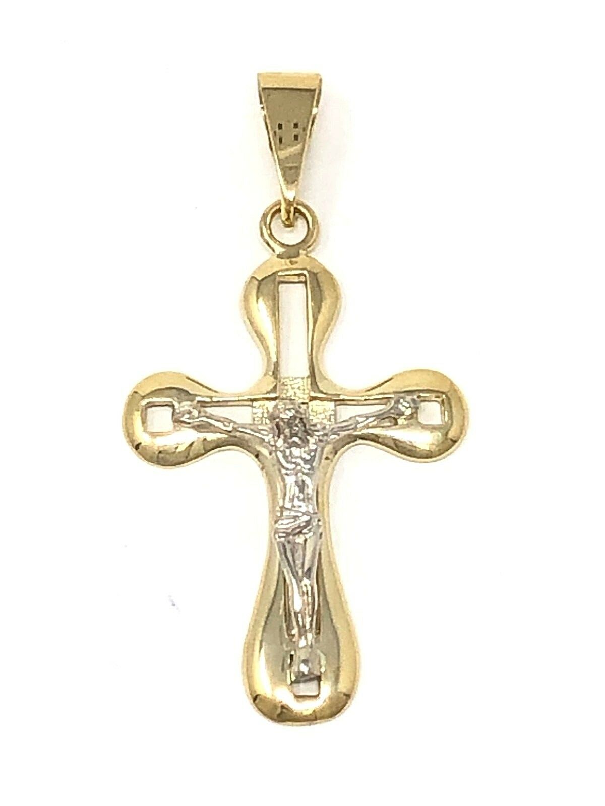 14k Two Tone Gold Jesus Crucifix Cross Religious Charm Pendant 1.75" 3.1 grams