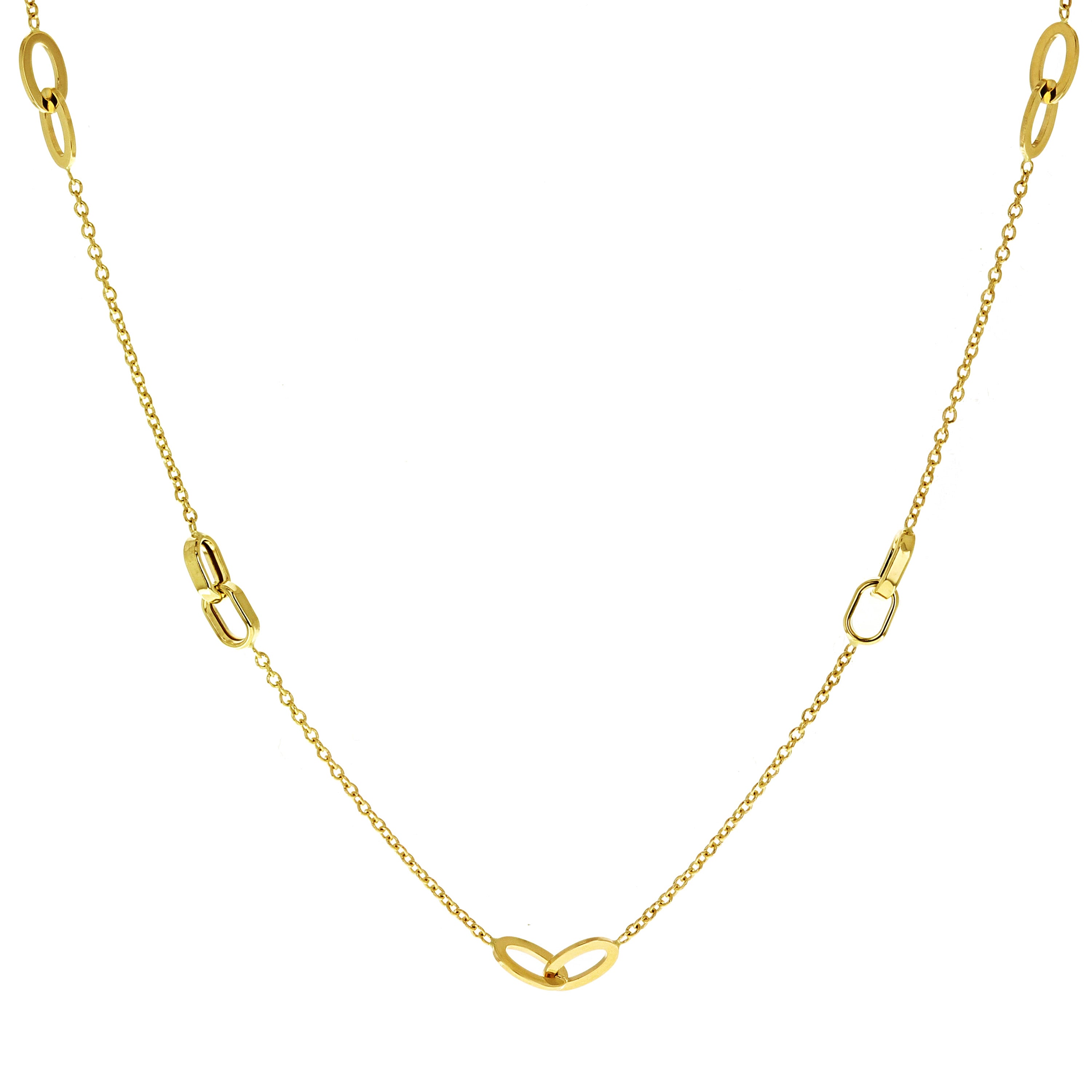 Italian 14k Yellow Gold Oval Charm Rolo Chain Necklace 16" 3.6 grams