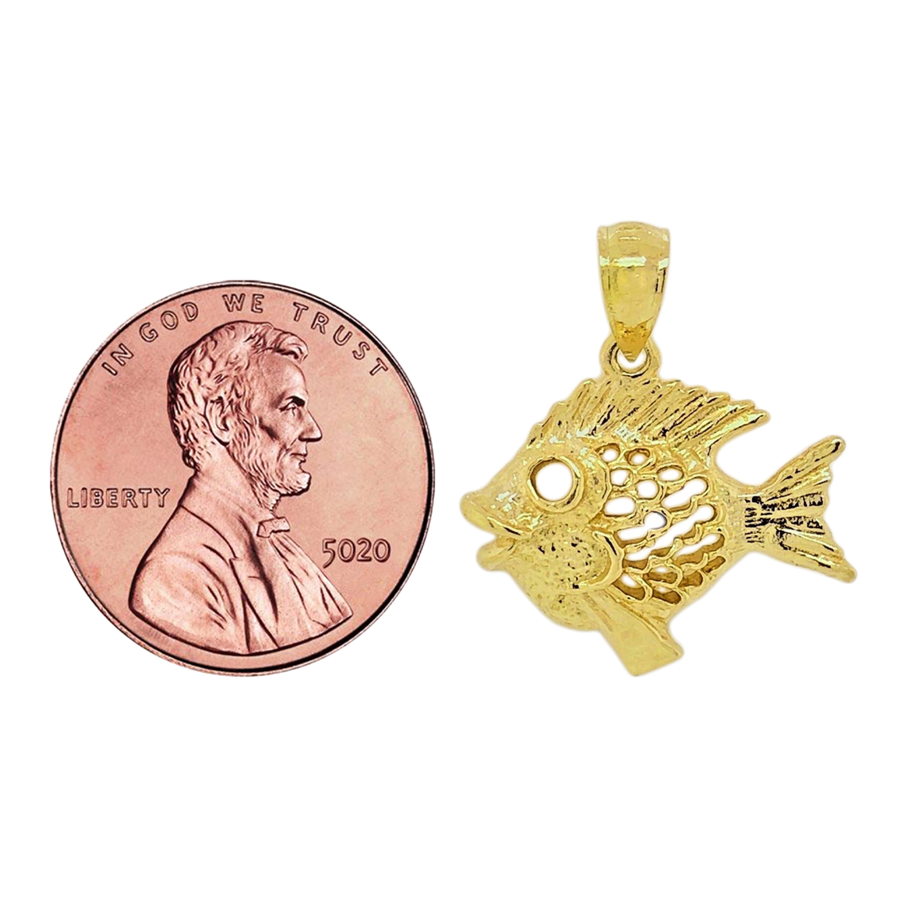14k Yellow Gold Sea Life Discus Fish Pendant - Yellow