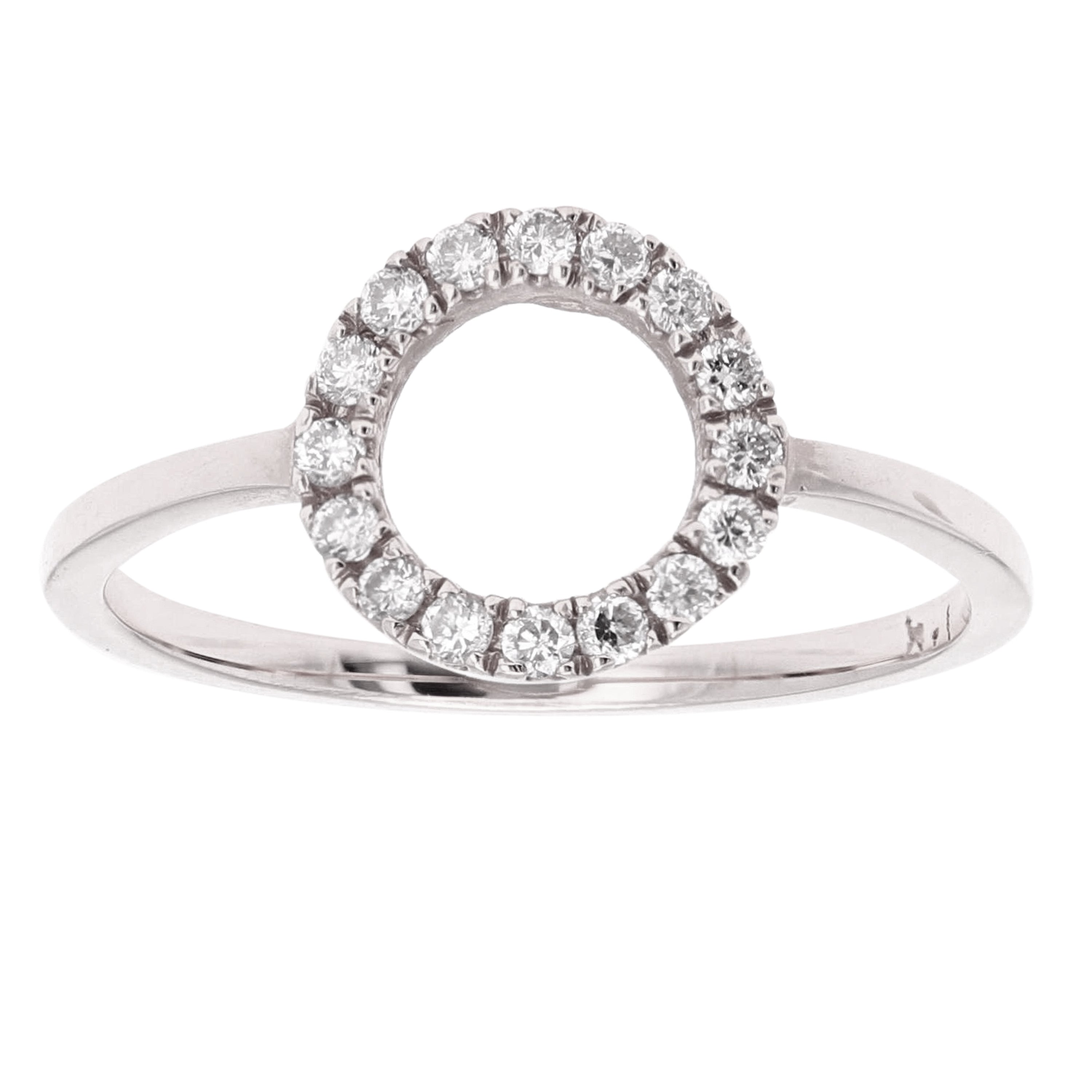 14k White Gold Open Circle Natural Diamond Ring Size 6 - White