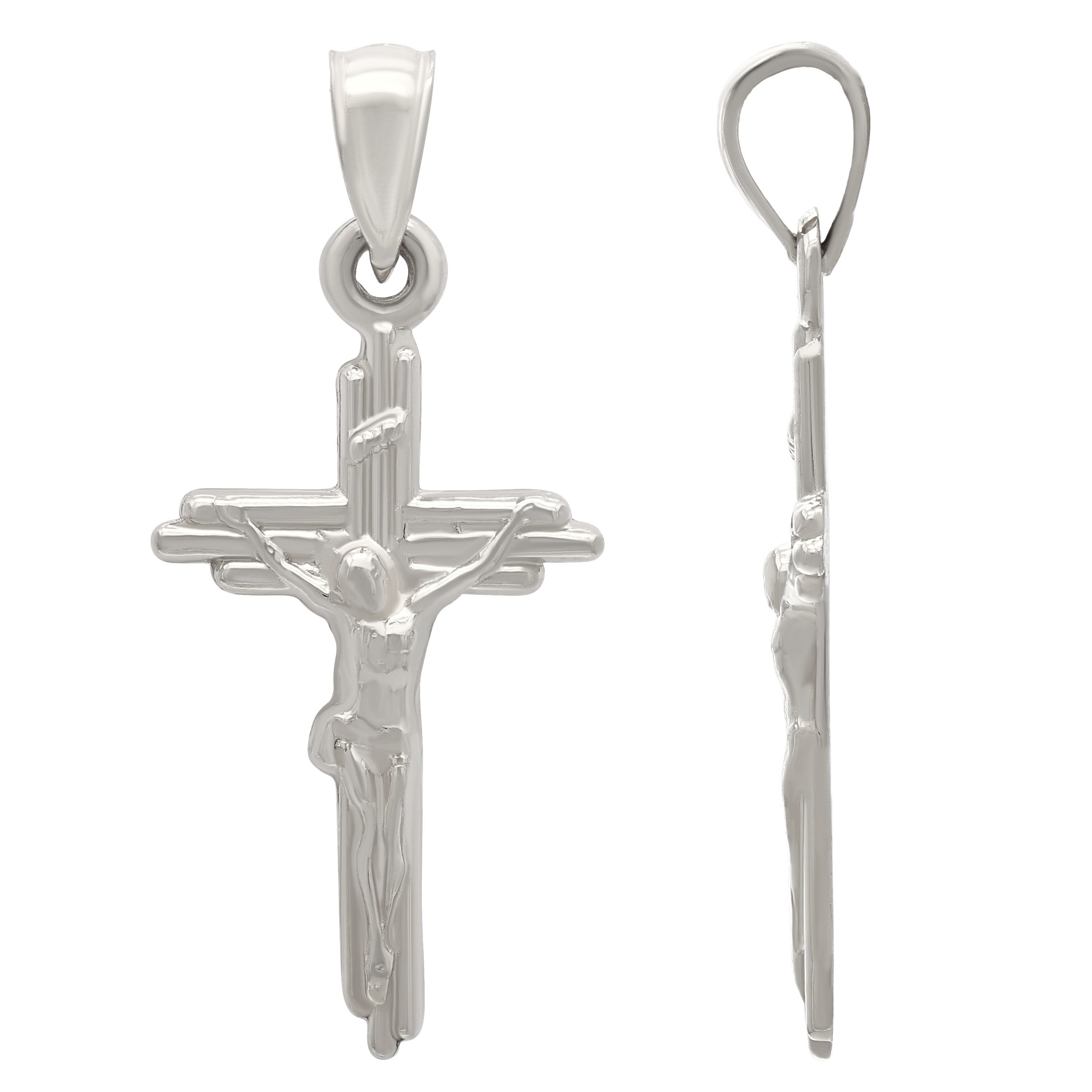 14k White Gold Jesus Christ Crucifix Cross Religious Charm Pendant 1.3" 1.9g - White