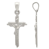 14k White Gold Jesus Christ Crucifix Cross Religious Charm Pendant 1.3" 1.9g - White