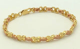 14k Two Tone Gold Satin Finish Hugs & Kisses XOXO Link Bracelet 7.25" 5.4mm 8.5g