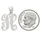 14k White Gold Initial Letter H Alphabet Charm Pendant - Letter H,White