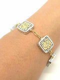 Italian 18k Two Tone Gold Filigree Flower Square Bracelet 7" 14.2mm 9.2 grams