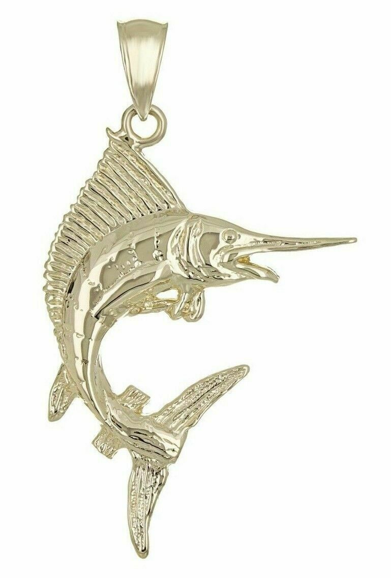 14k Yellow Gold Solid Marlin Fish Charm Pendant 1.8 grams