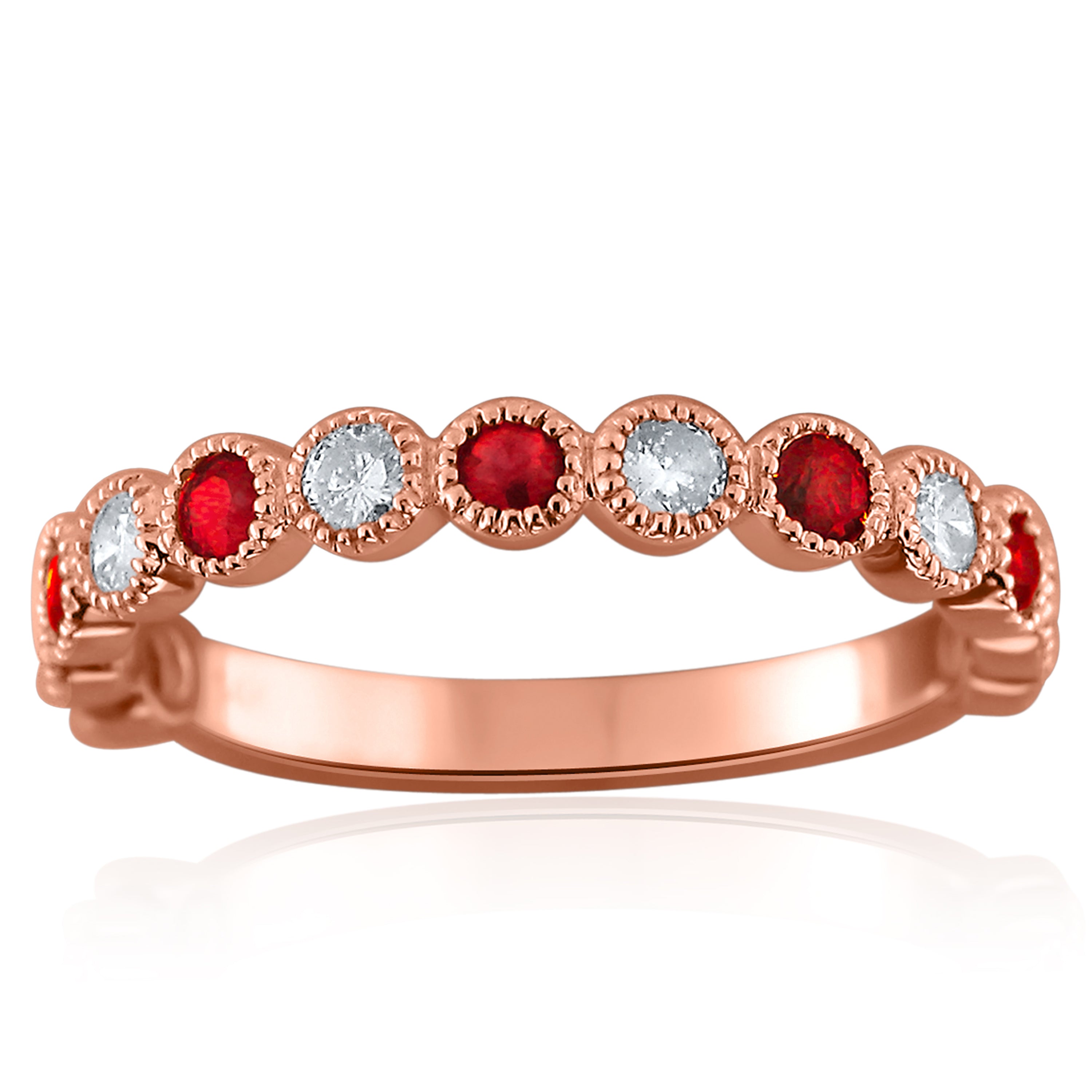14k Rose Gold 0.25ctw Ruby & Diamond Half Eternity Stacking Band
